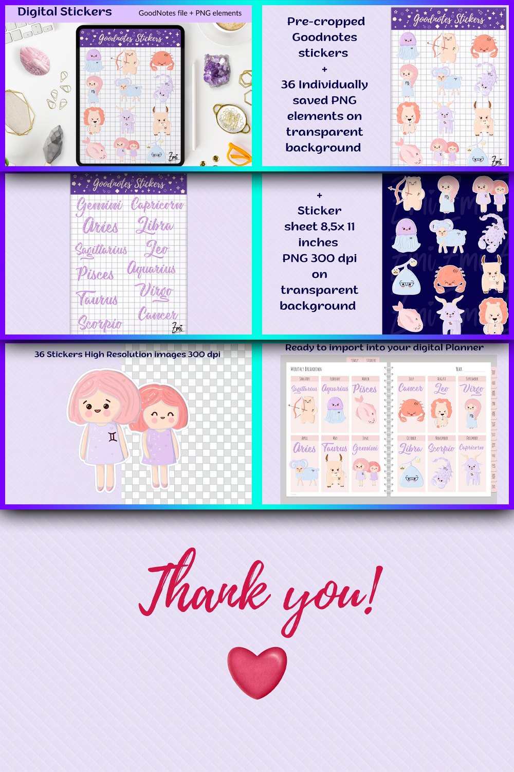 Illustrations kawaii zodiac png digital stickers pack and goodno of pinterest.