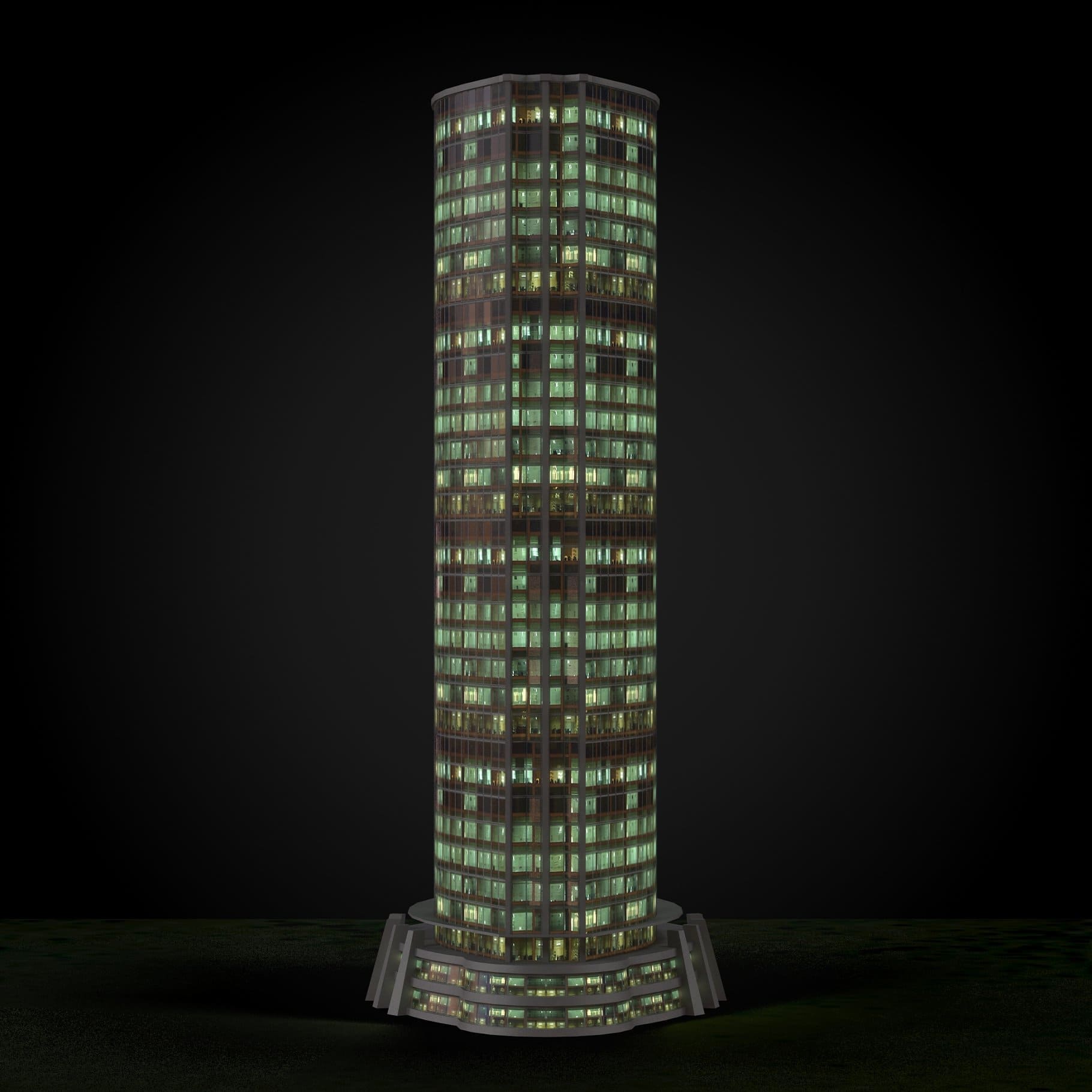 A skyscraper building without a helipad.