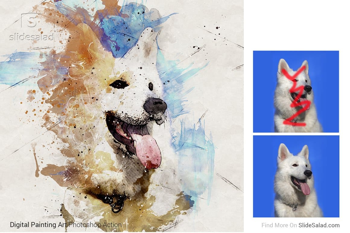 Image of a white dog painted in watercolor.