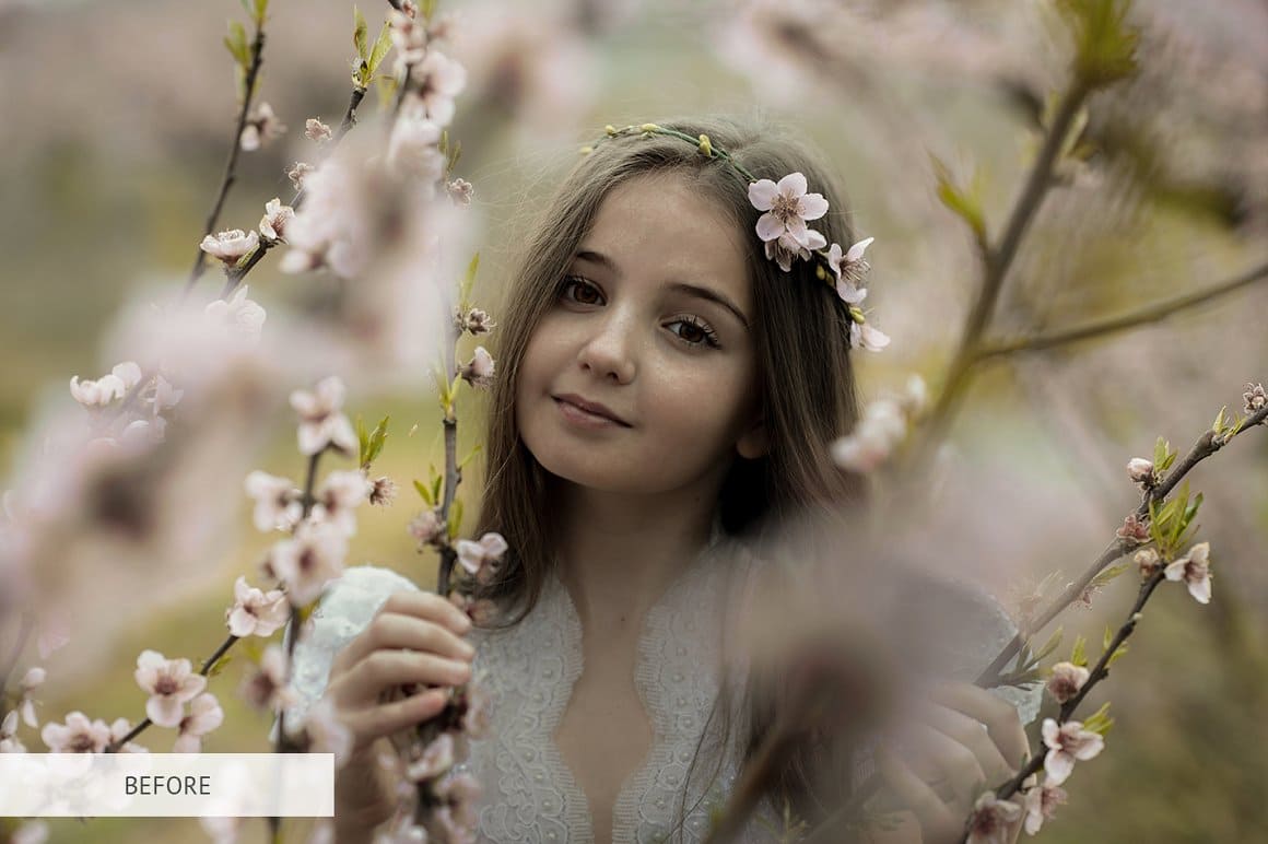 Photo of a girl with cherry blossoms for processing in Photoshop.