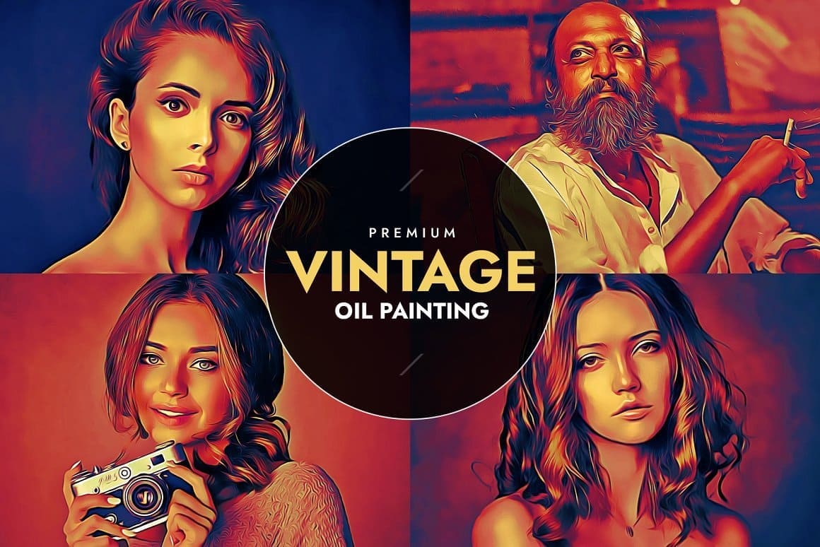 A collage of four vintage oil portraits in Photoshop.