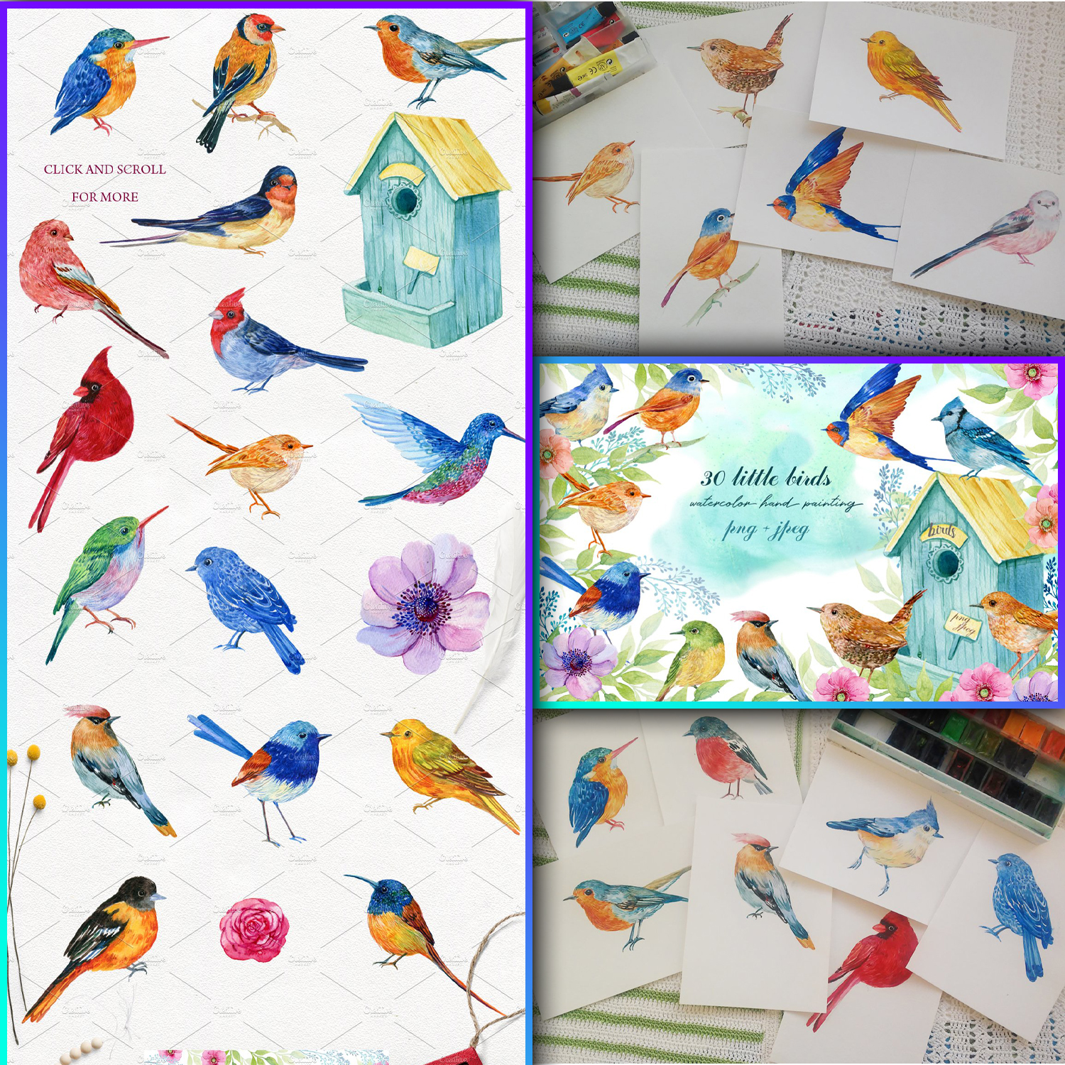 Preview collection of watercolor birds.