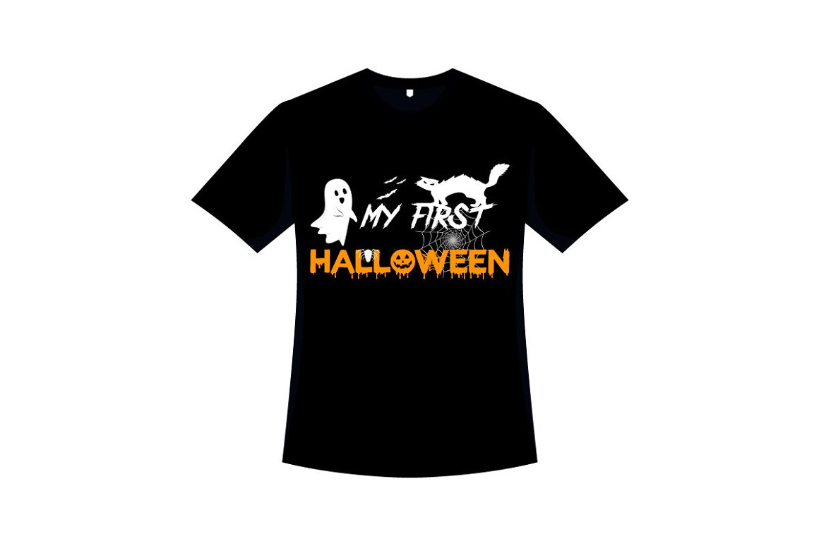 Black t-shirt with a Halloween logo print.