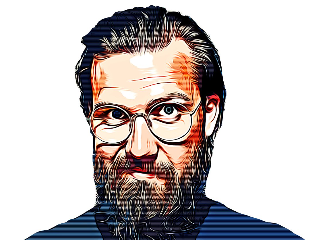 A bearded man in glasses.