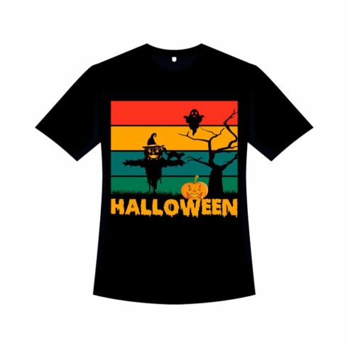 Black t-shirt with the image of a crow and a tree for Halloween.