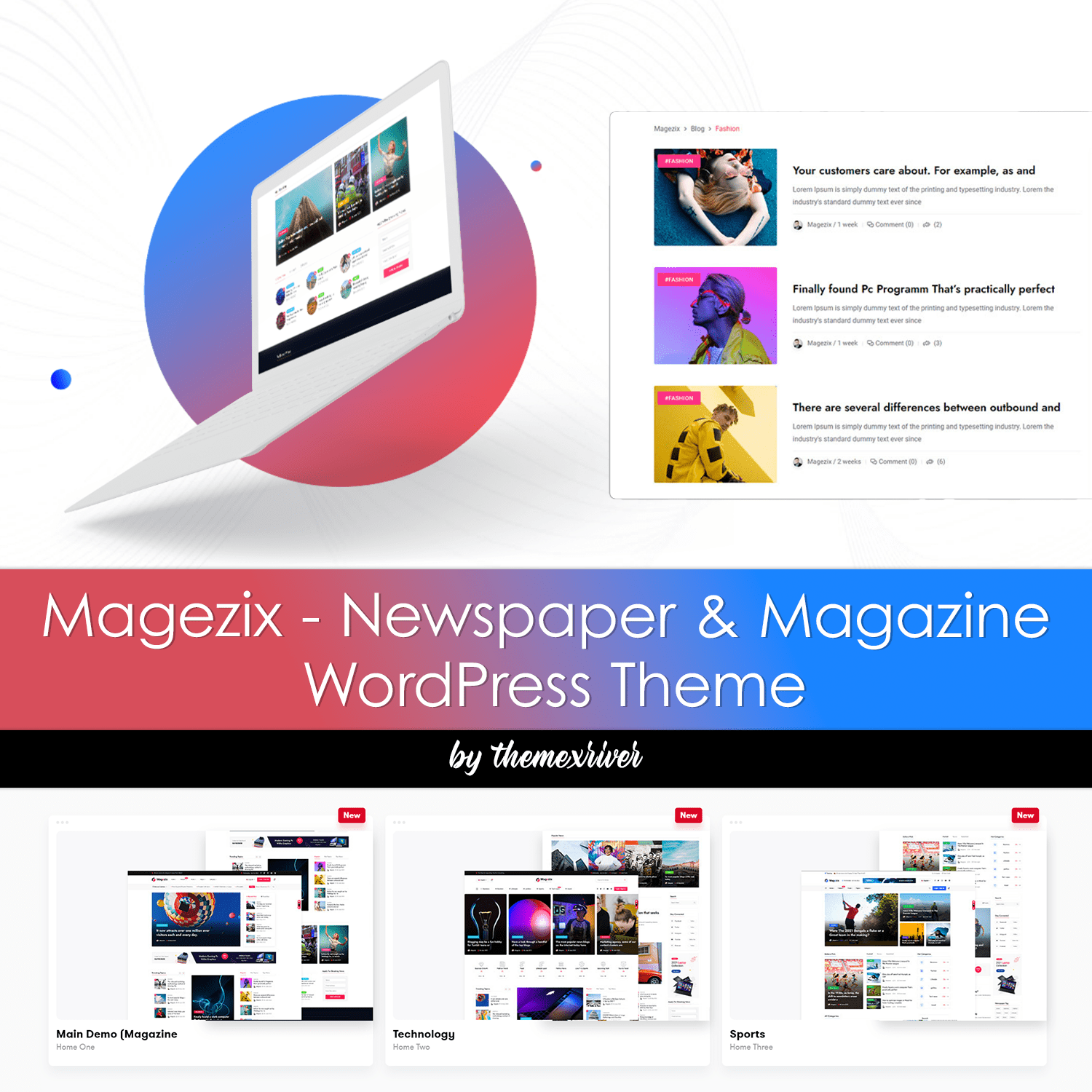 Main demo, techology, sports of Magezix - Newspaper & Magazine WordPress Theme.