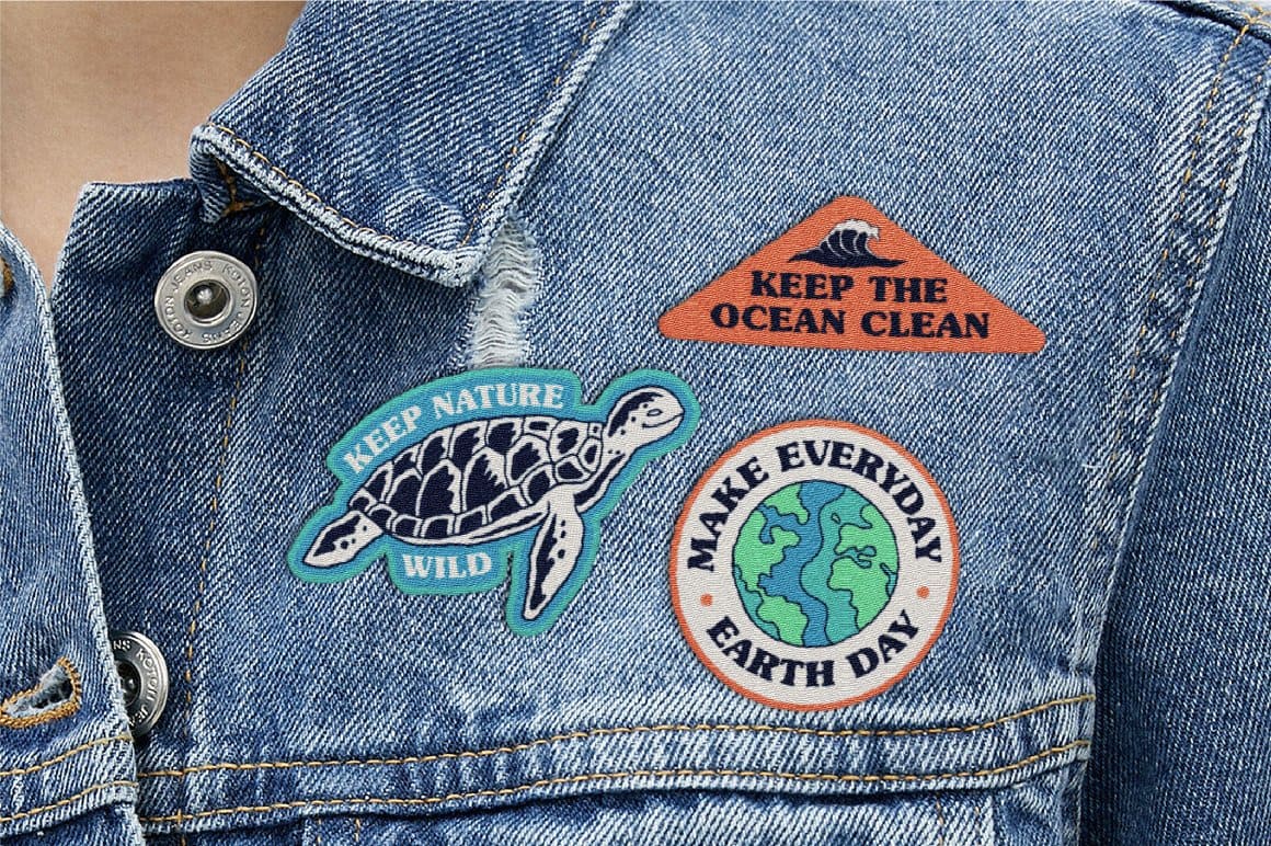 On the denim jacket there are icons calling for the preservation of nature.