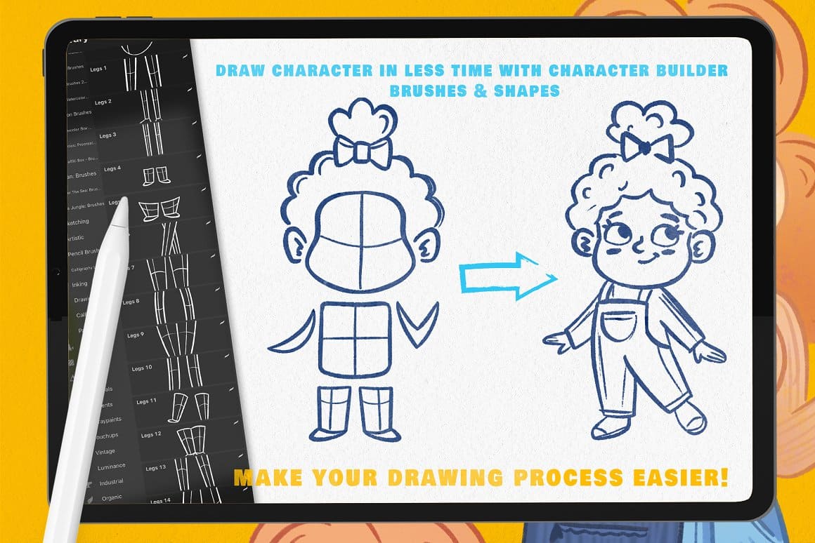 Draw character in less time with character builder brushes and shapes.