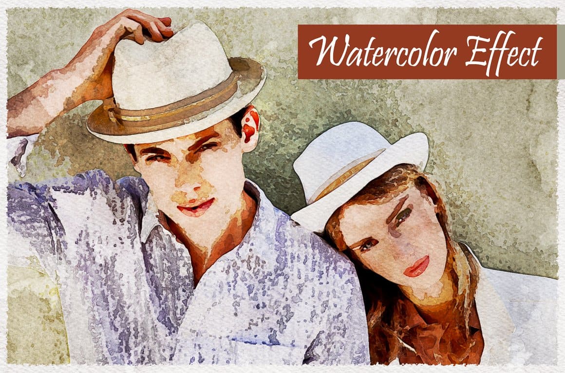 Boy and girl in beige hats painted in watercolor.