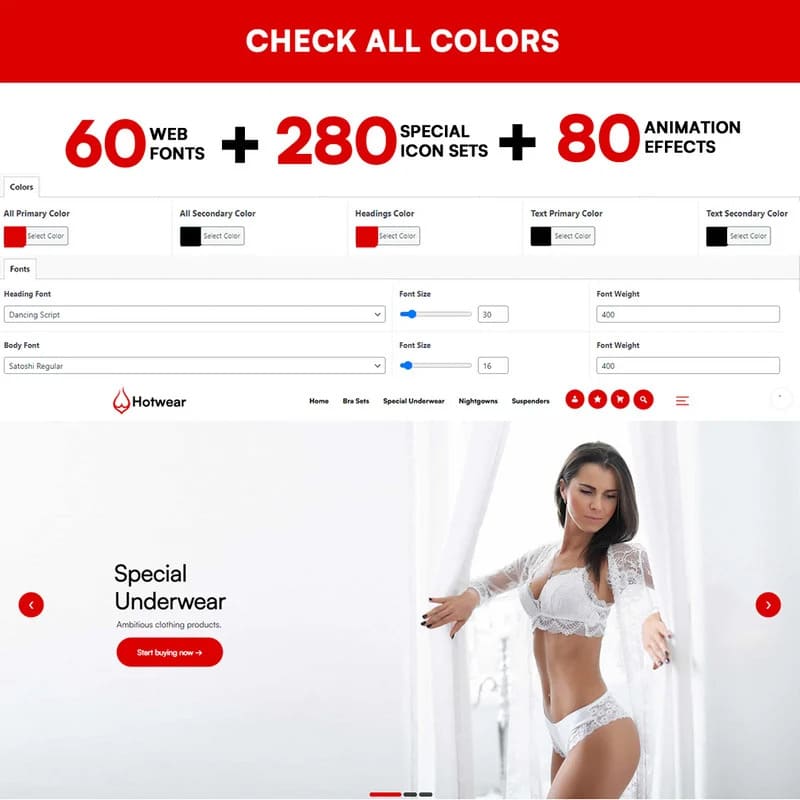 280 special icon sets of Hotwear - Lingerie Store WooCommerce WordPress Theme.