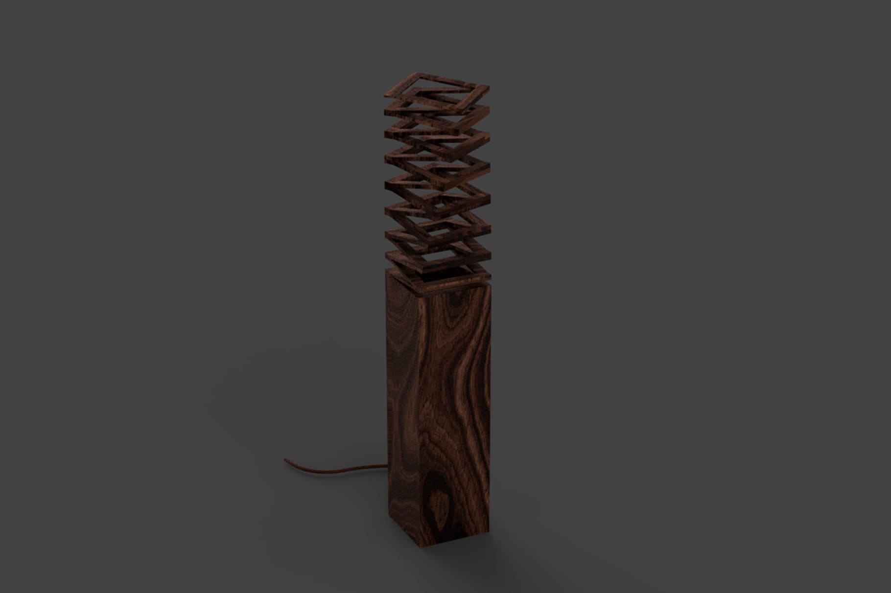 A vertical stylish spiral-shaped wooden lamp.
