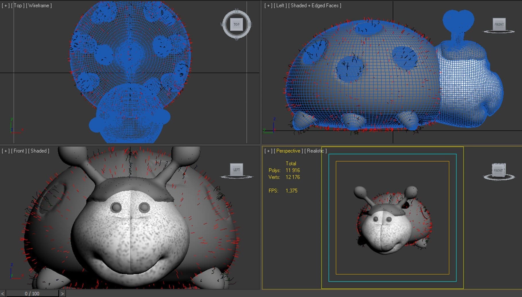 3D model of a ladybug in a computer program.