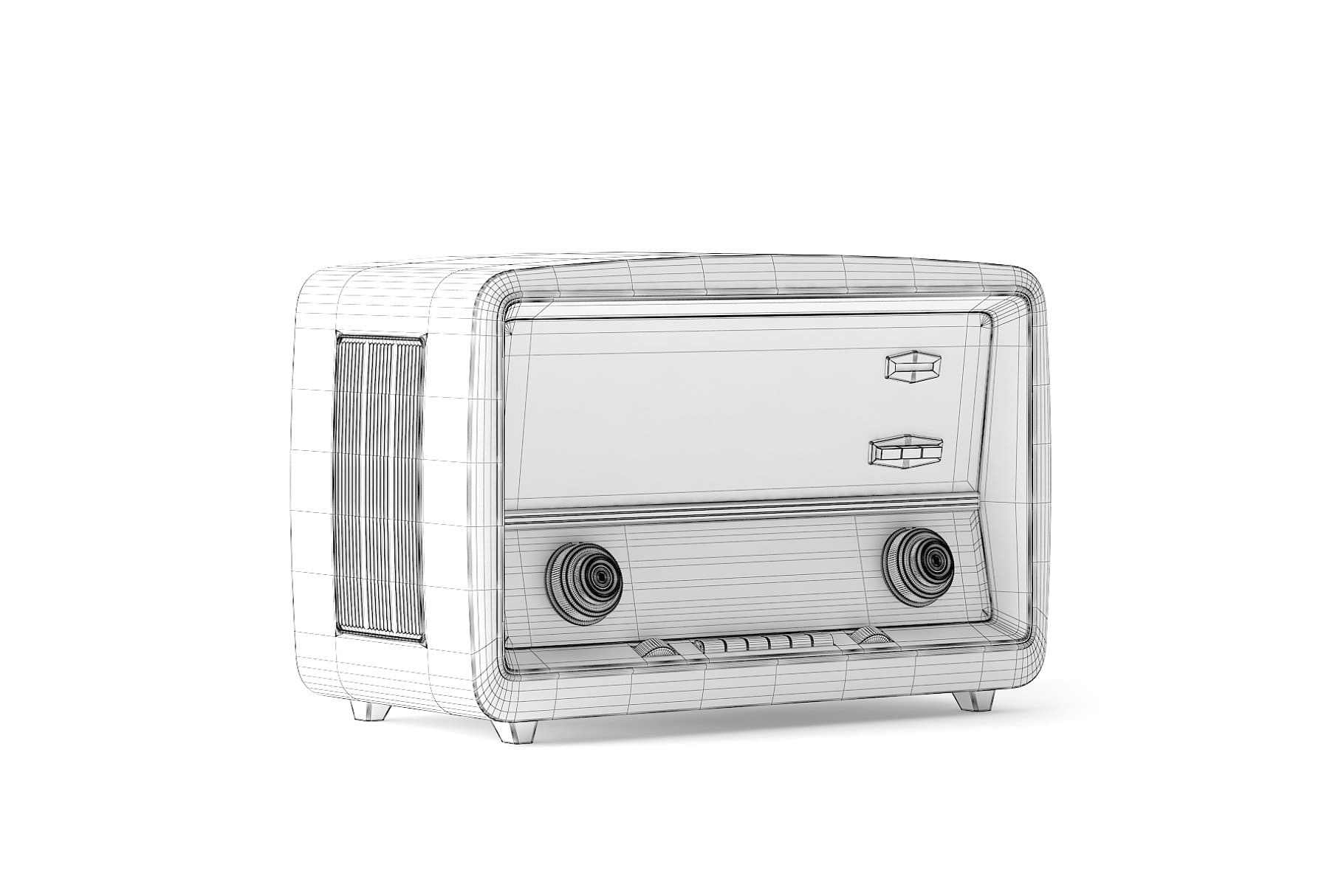 3D model of an antique radio on a white background.