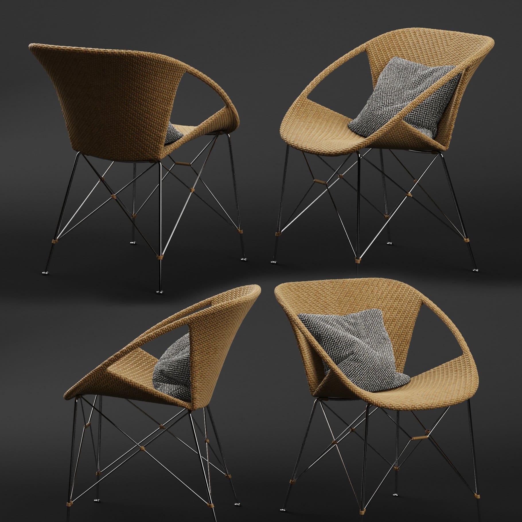 Suki frame chair with weaving from four angles.