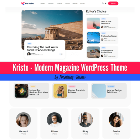Editor's choice of Kristo - Modern Magazine WordPress Theme.