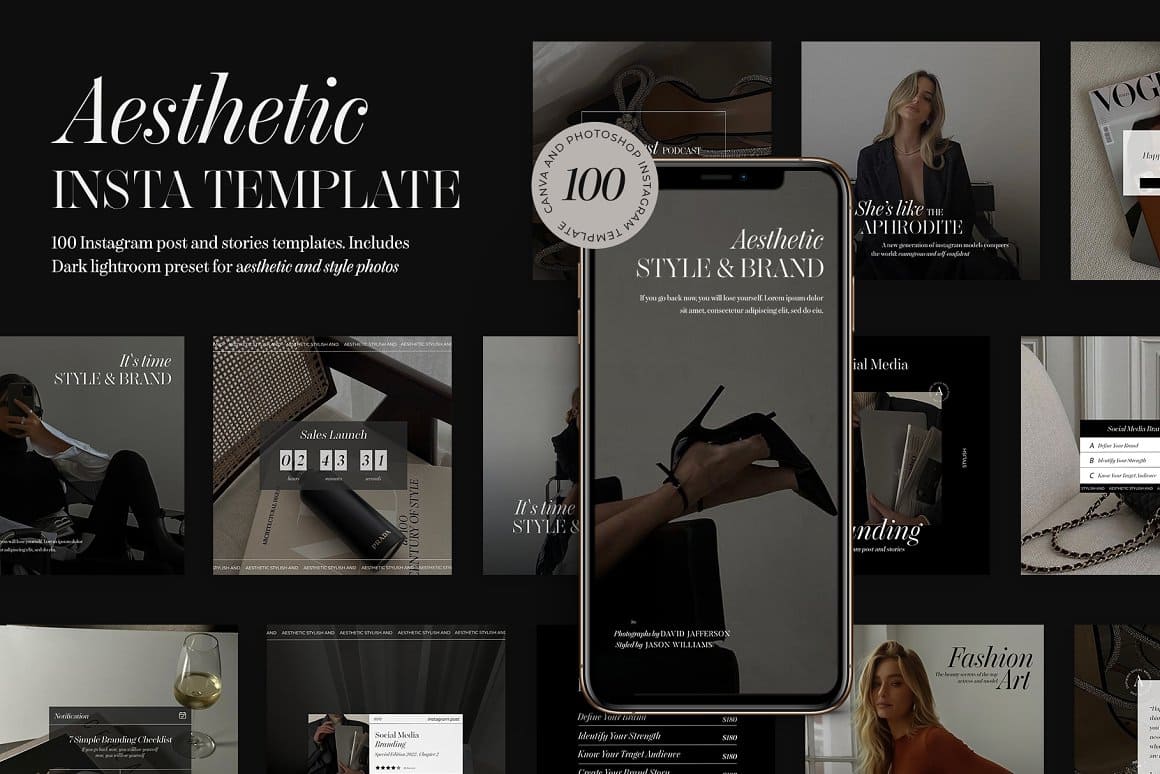 100 Instagram post and stories templates of Aesthetic Insta bundle.