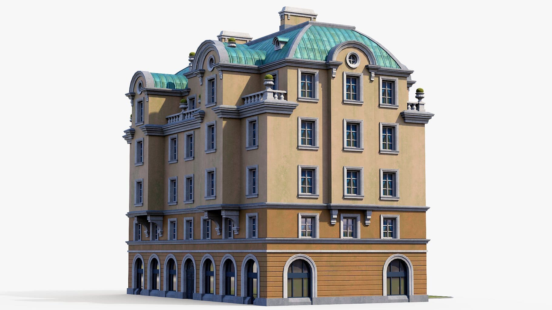 Neoclassical hotel in dark beige and light beige colors.