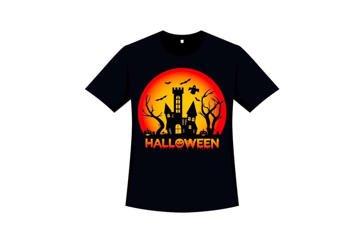 A black t-shirt with image of the Halloween Retro Vintage T-shirt.