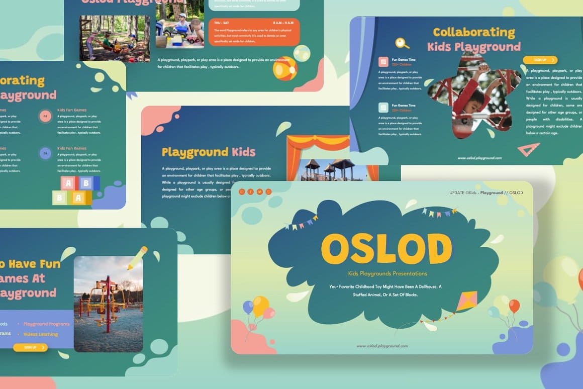 Oslod - Playground Googleslide on the blue and green background.