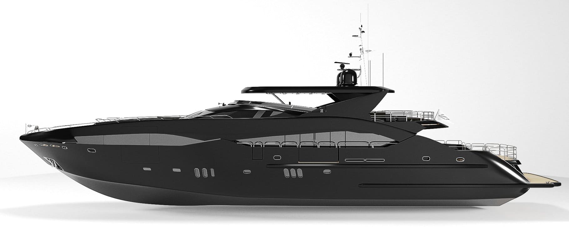 Side view of the gray model of the Sunseeker predator 130 Superyacht.