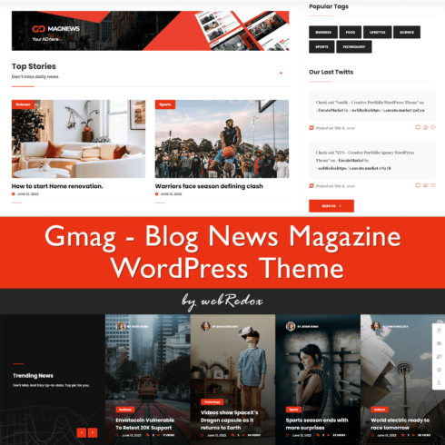 Gmag blog news magazine WordPress theme.