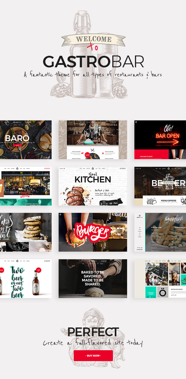 GastroBar - Theme for Fast Food Restaurants and Bars is absolutely great for all kinds of food-service businesses and pubs.