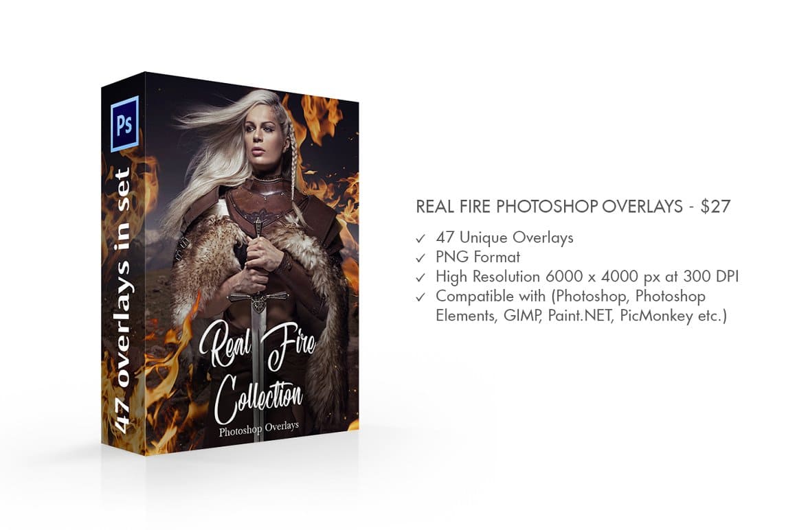 47 photoshop overlays of the Real Fire.
