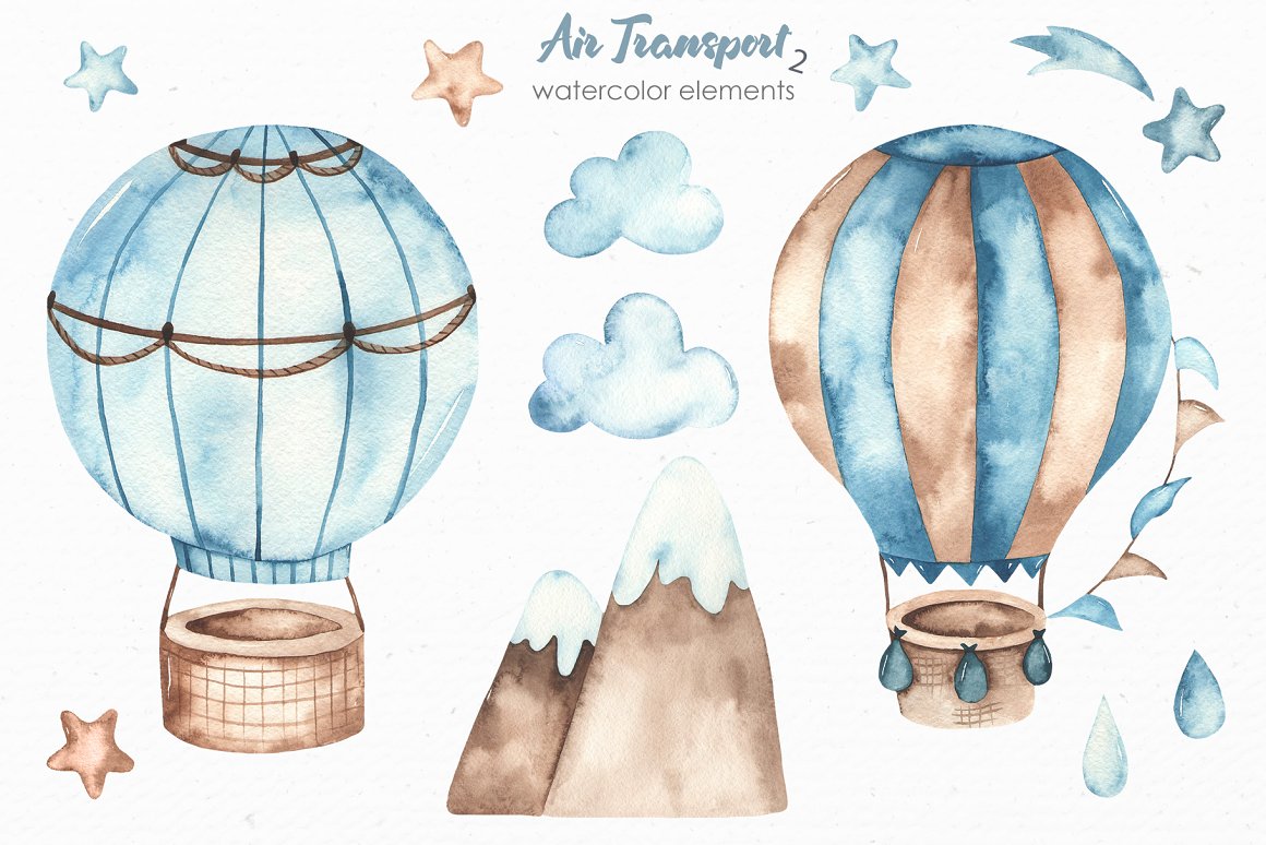 Balloons and mountains.