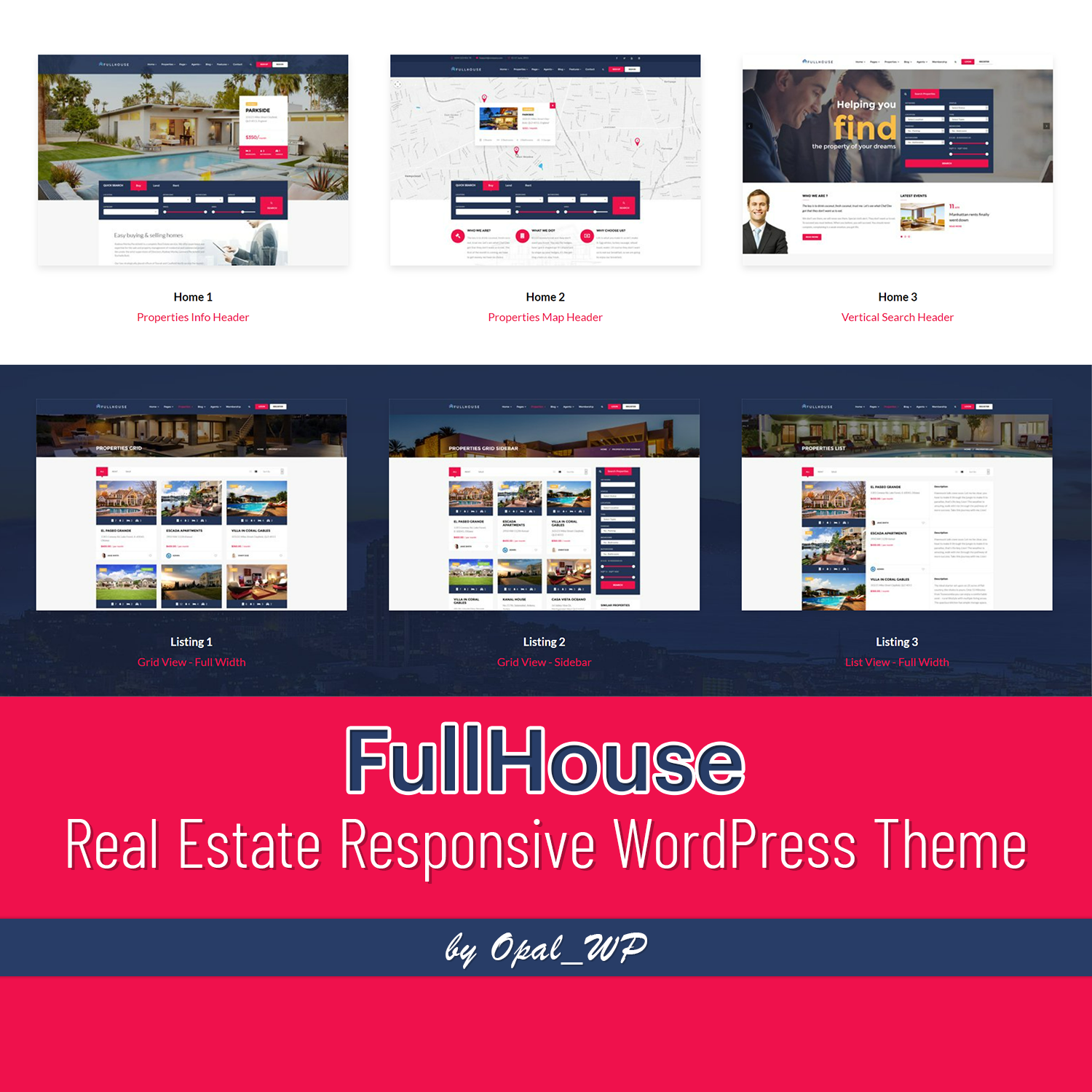 Preview fullhouse real estate responsive wordpress theme.