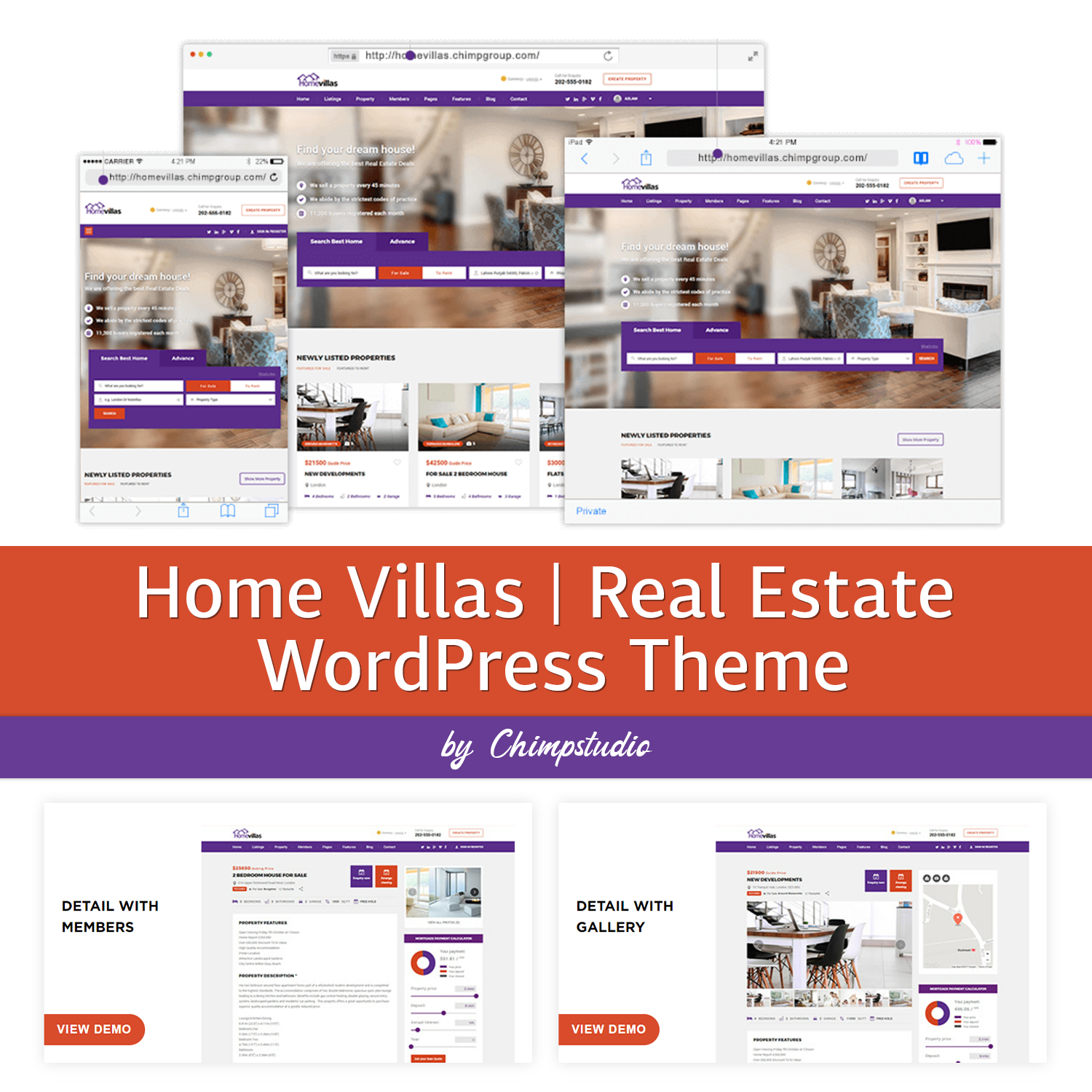 Preview home villas real estate wordpress theme.