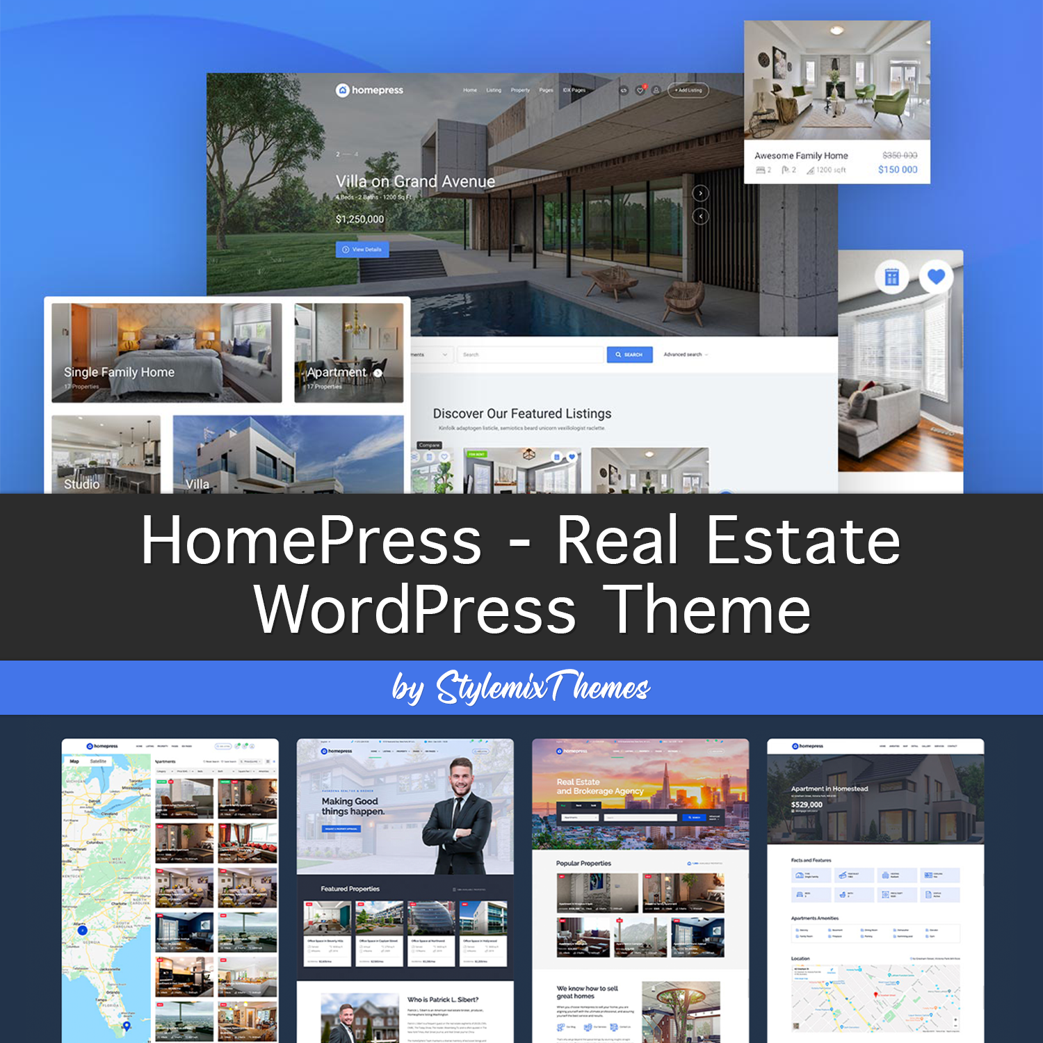 Preview homepress real estate wordpress theme.