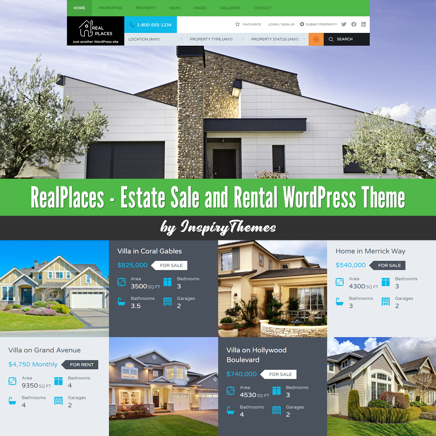 Preview realplaces estate sale and rental wordpress theme.