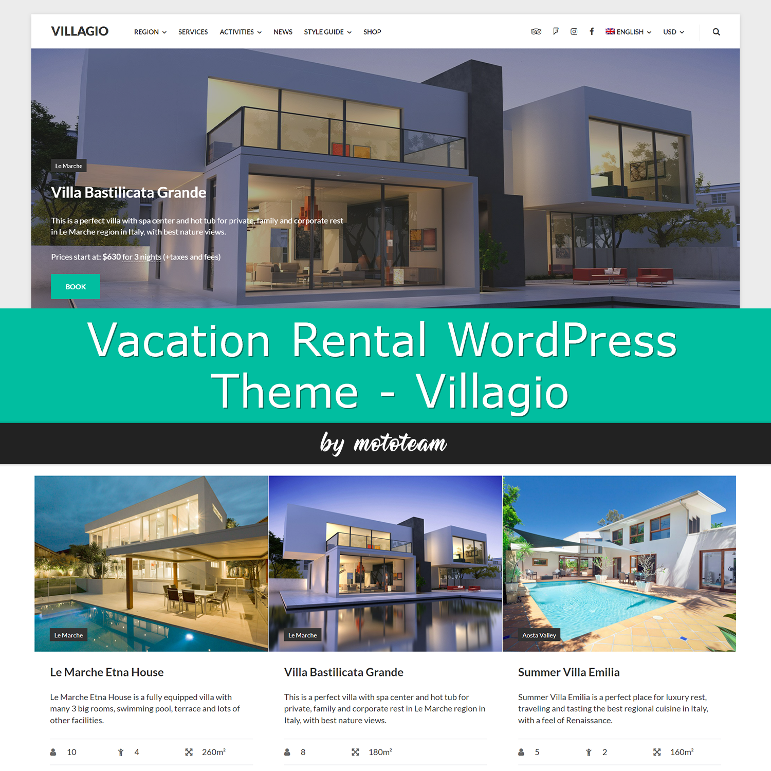 Images with vacation rental wordpress theme villagio.