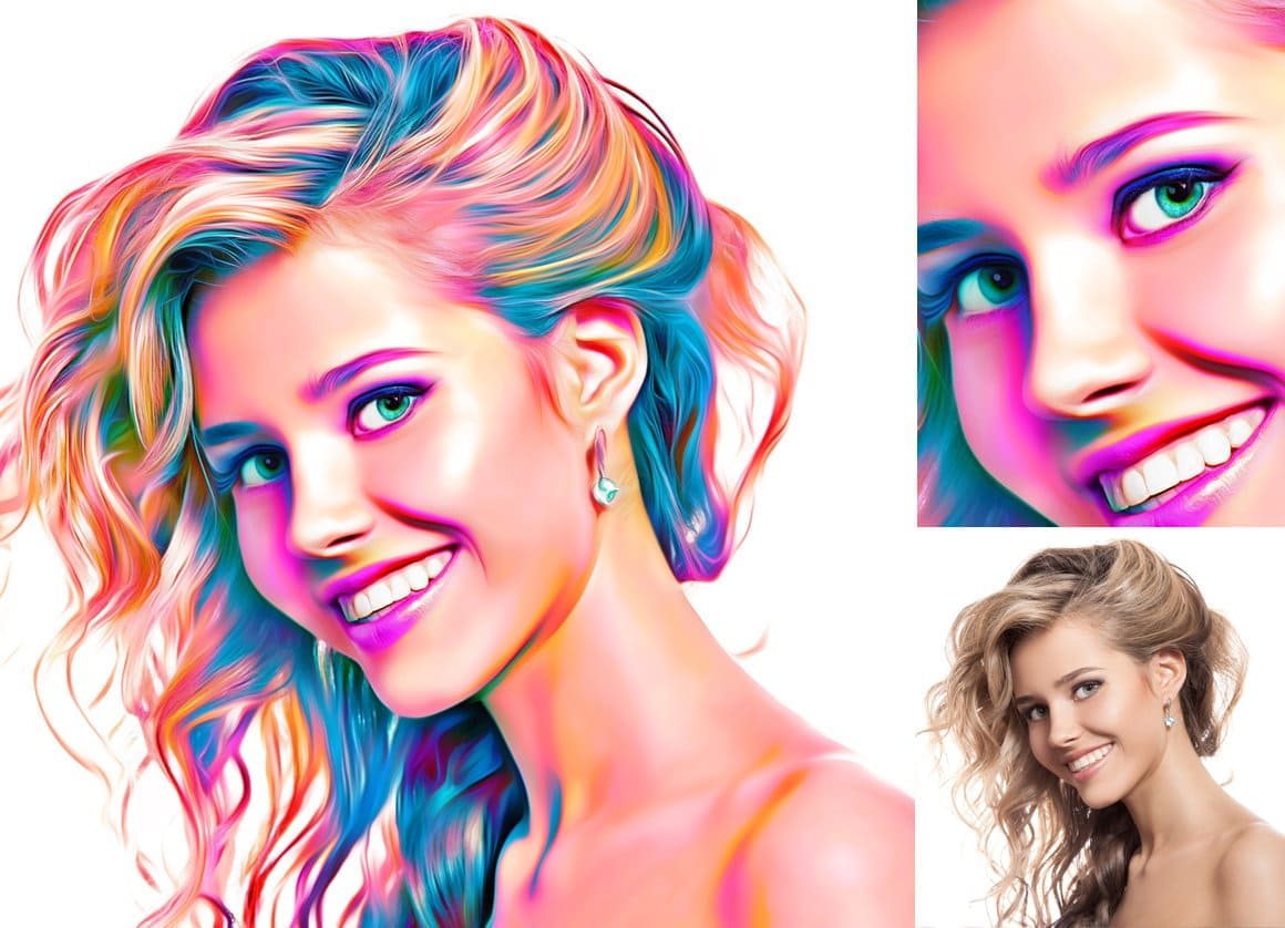 Image of a friendly girl with the effect of Digital painting Photoshop action.