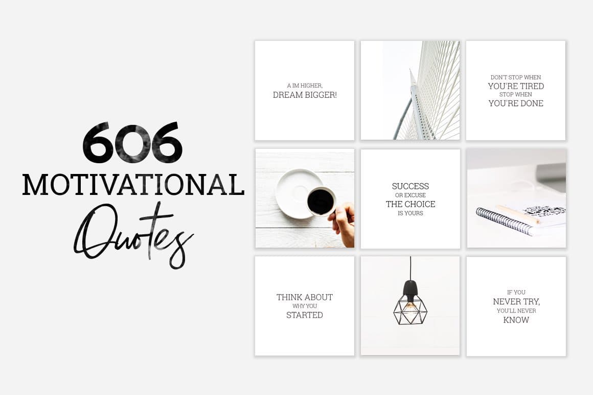 606 motivational quotes on the white background.