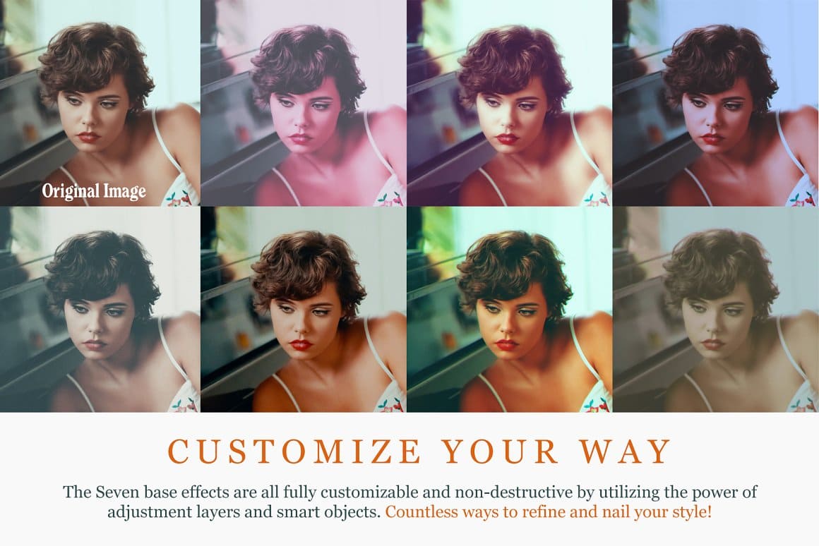 The seven bae effects are all fully customizable and non-destructive by utilizing the power of adjustment layers and smart objects.