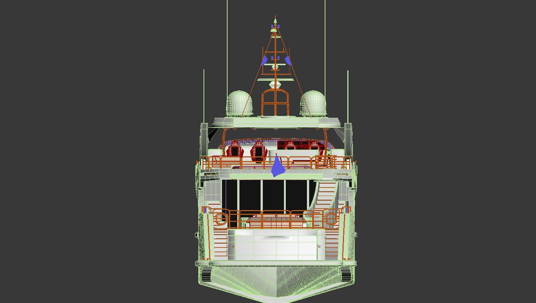 Rear view of the Sunseeker predator 130 white Superyacht model in the graphics editor.