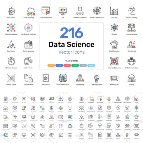 Preview data science vector icons.