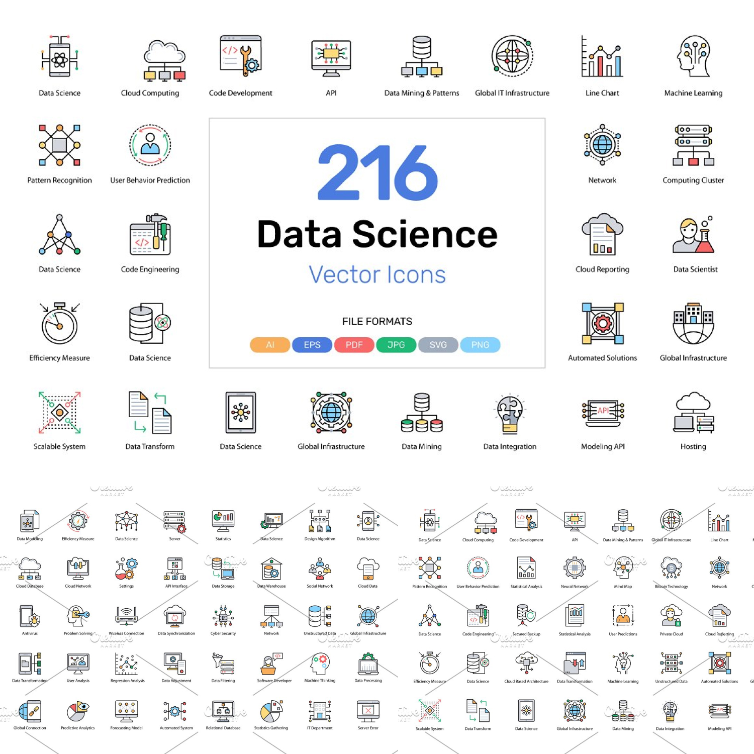 Preview data science vector icons.