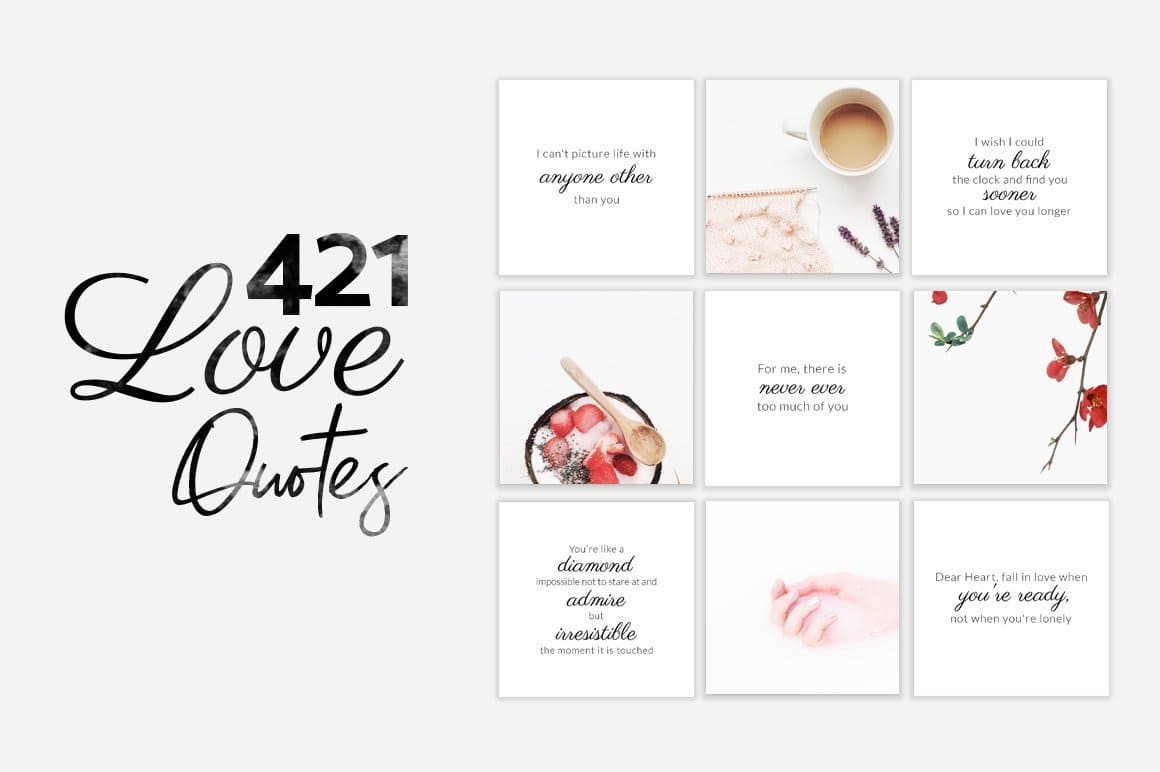 421 Love quotes on the light background.