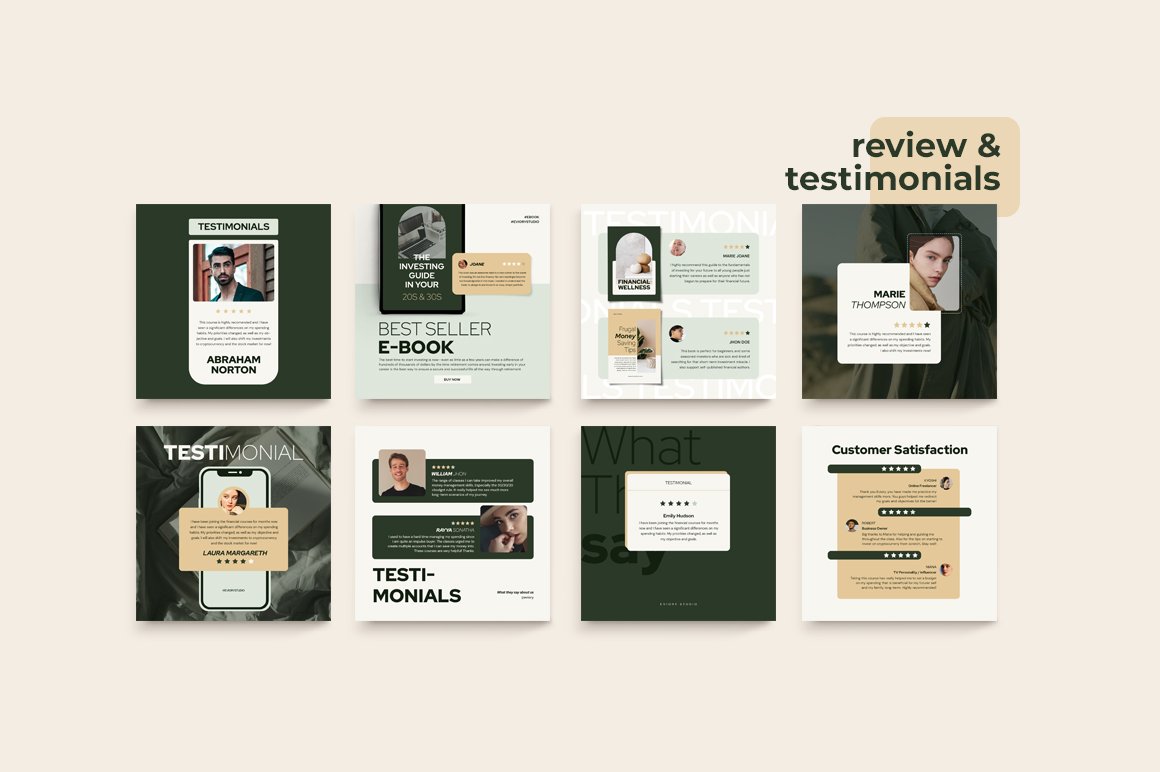 Posters about reviews and testimonials.