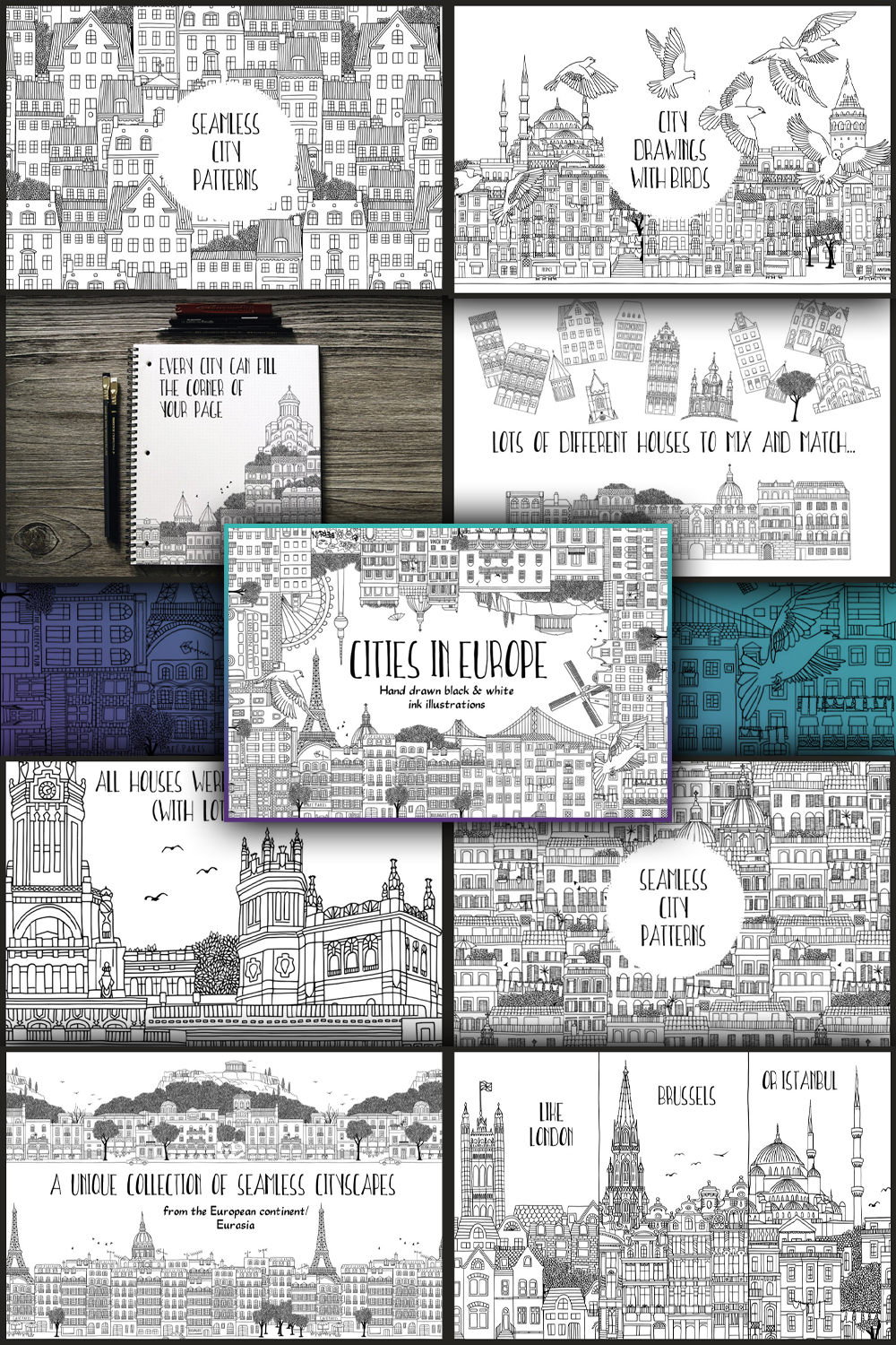 Illustrations cities in europe hand drawn set of pinterest.