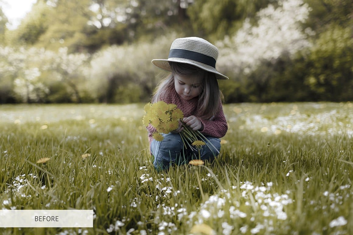 Matte image of a girl holding a bouquet of dandelions before processing with Matte Pro.