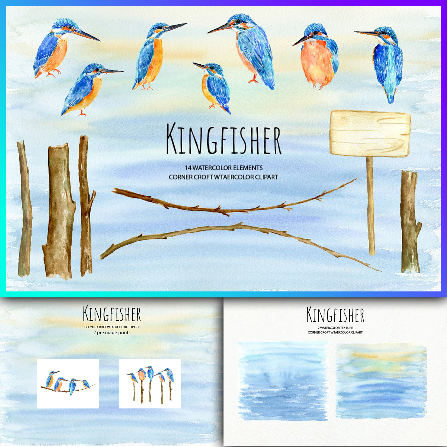 Preview bird kingfisher illustration.