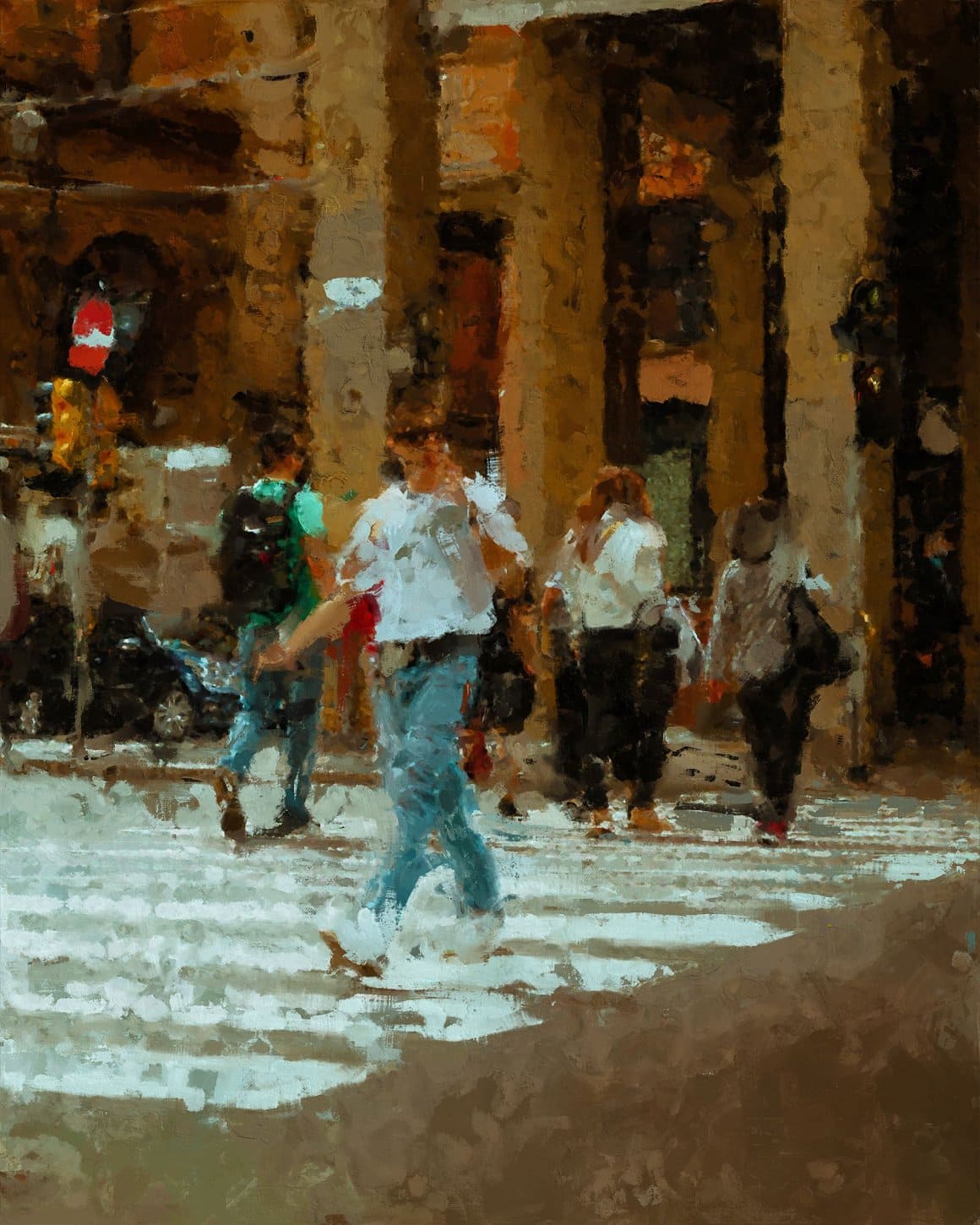Image of pedestrian crossing using Painted Photoshop Effect.
