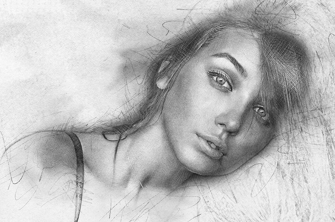 A girl in the style of a pencil drawing.