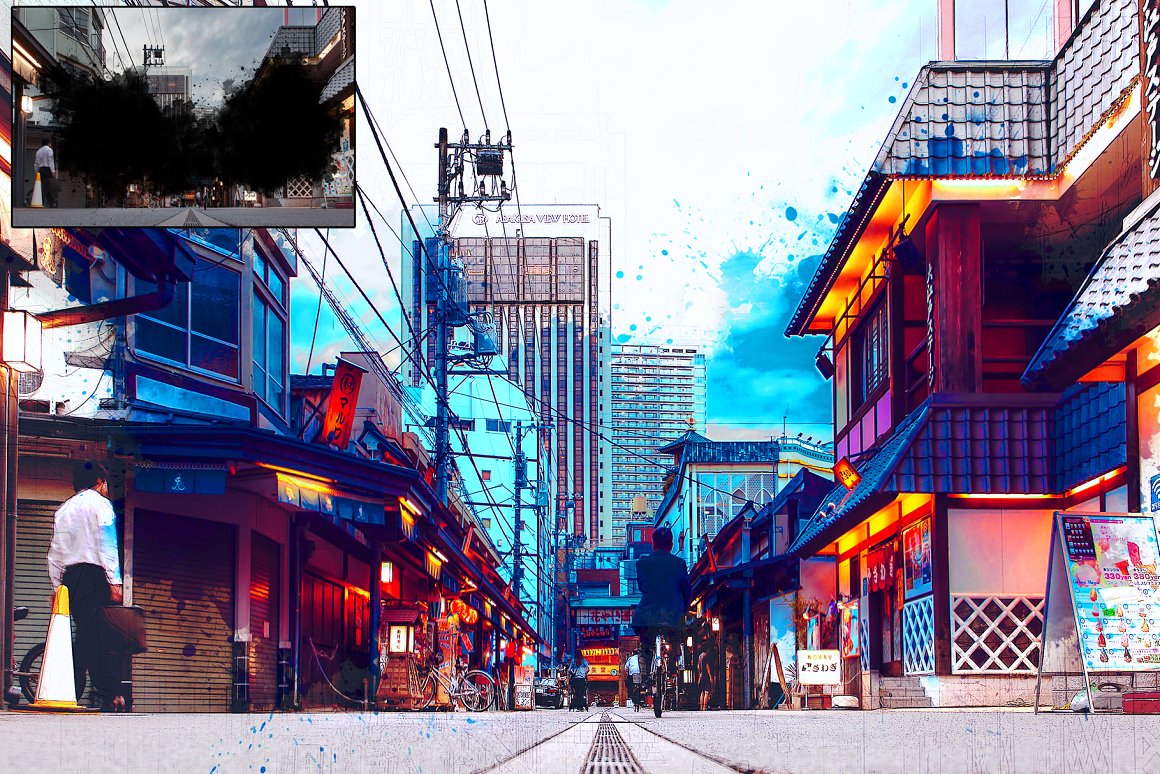 Awesome street with anime filter.