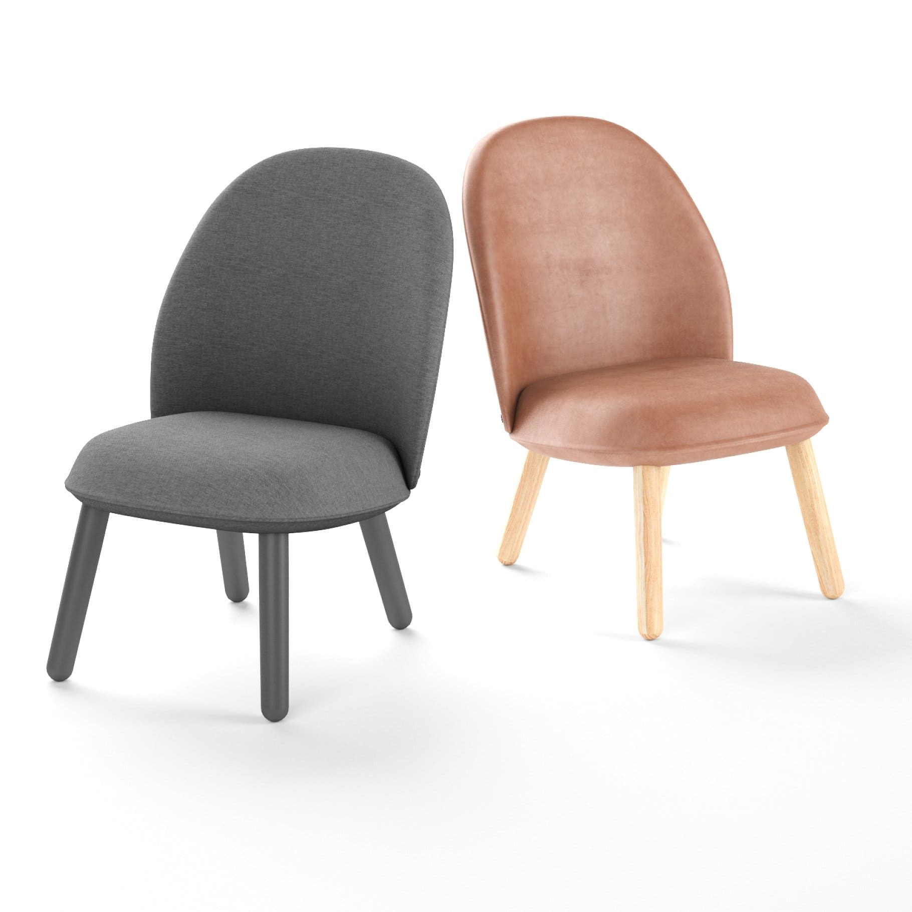 The gray and beige ACE Lounge Chair is upholstered in different materials.