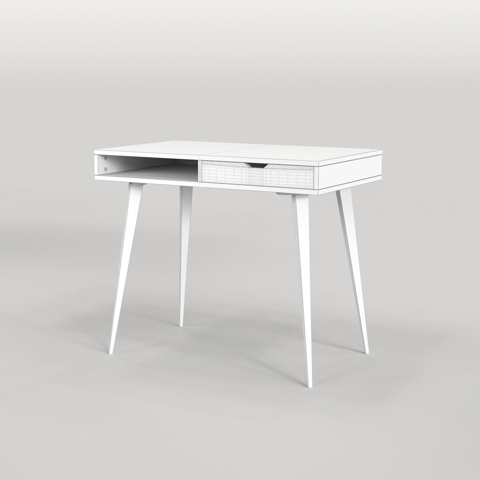 White Scandinavian desk with shelves model 04.