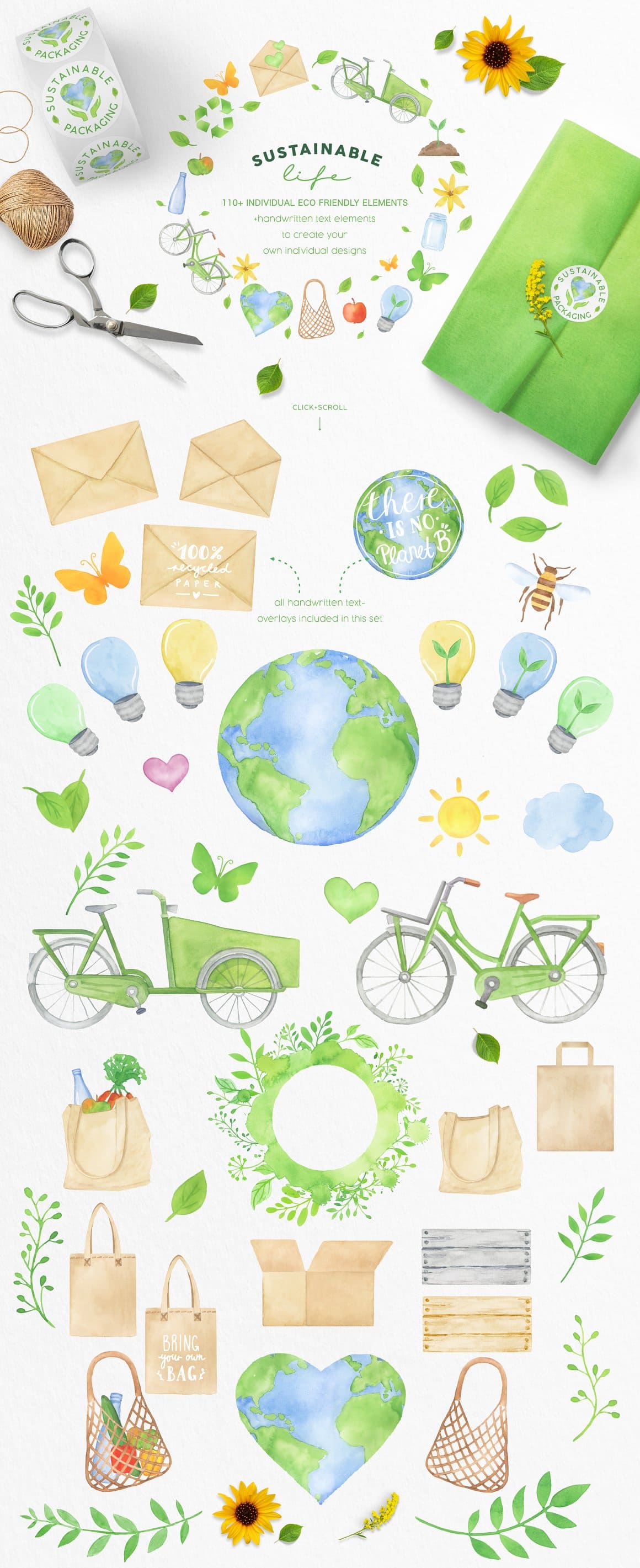 Image of bicycle, fabric bags, cardboard boxes for ecological consumption of Earth's resources.